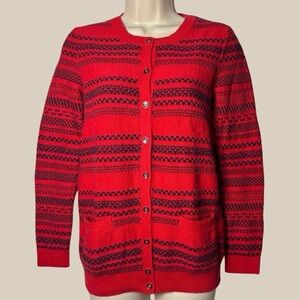 Tommy Hilfiger Women’s 100% Cotton Red and Black Striped Button Cardigan SZ XS